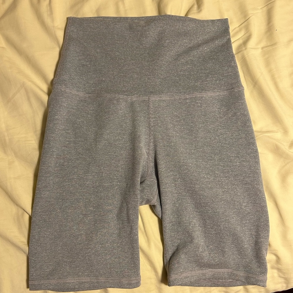 Nimble high waist bike shorts, heather gray stripes, size 4/XS